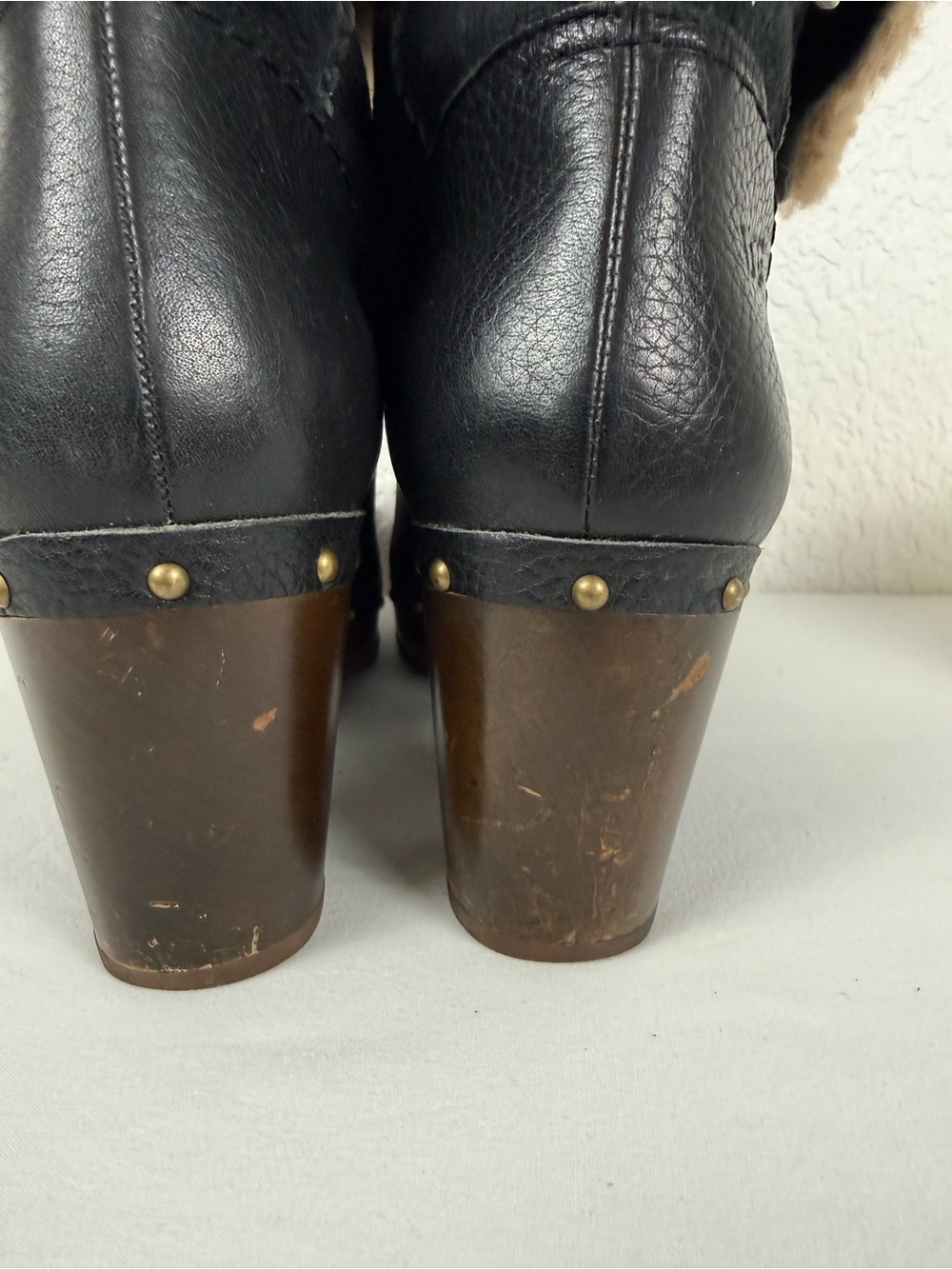 UGG Amoret | Black Leather Shearling Booties | Studded | Women's 8 - Picture 7 of 10